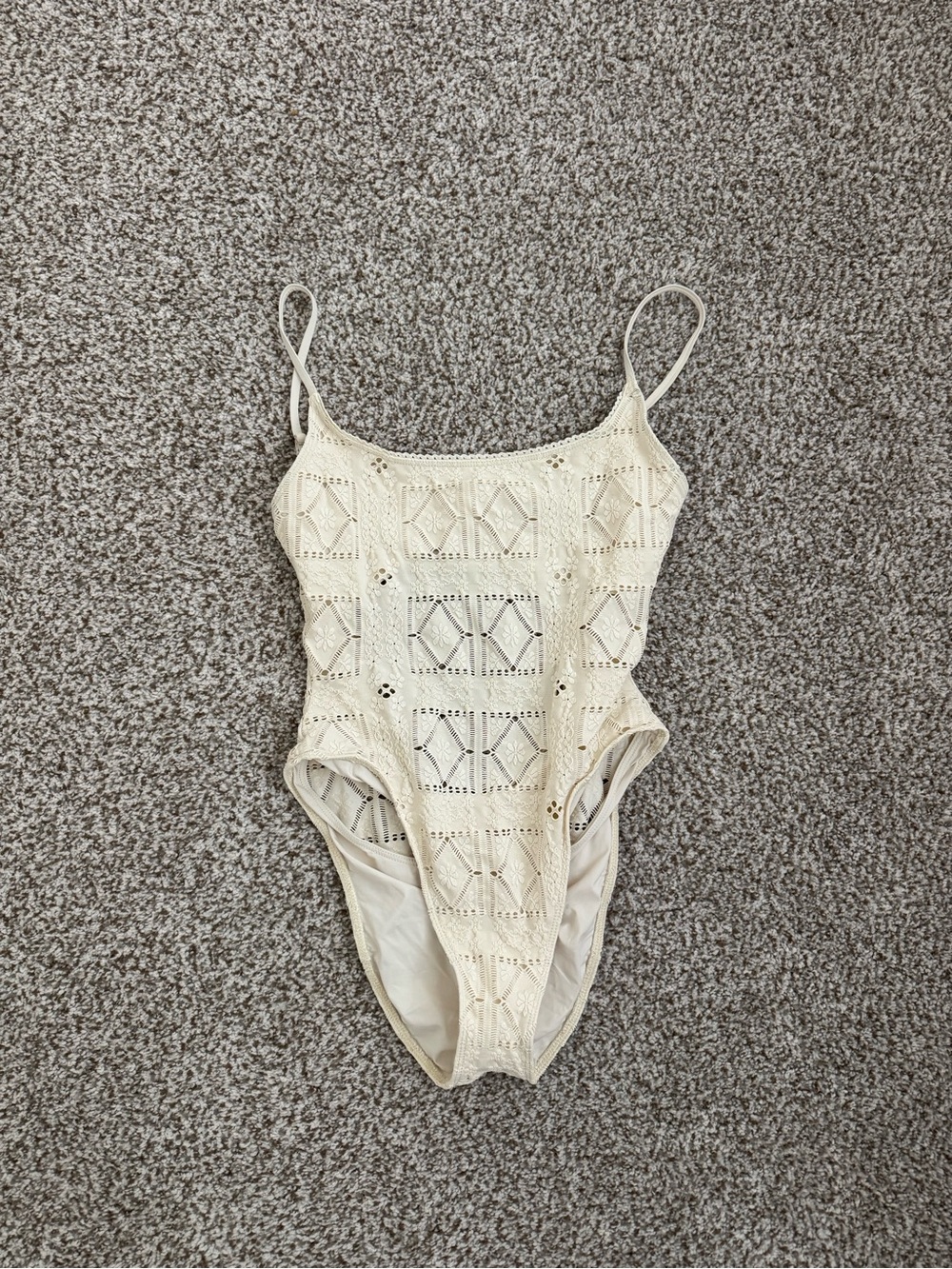 Frankie's Bikinis Cream Crochet One-Piece Swimsuit